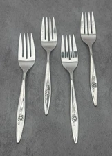 Lot Of 4 Oneida Silver Lasting Rose (Stainless) Flatware Salad Forks Vintage
