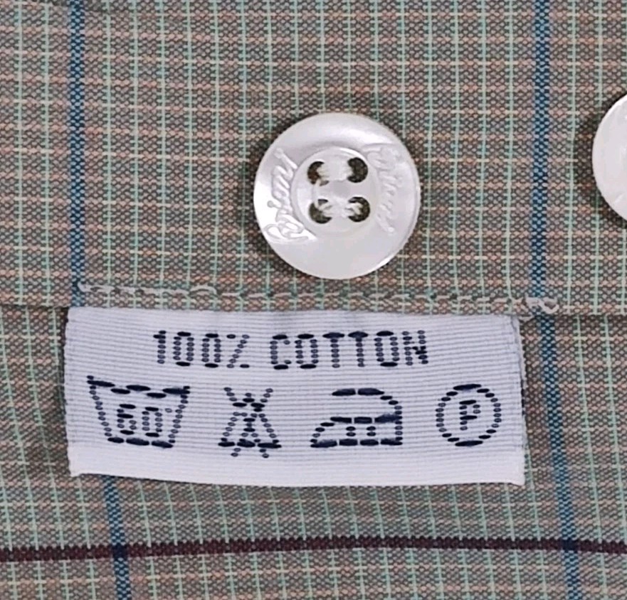 Brioni Dress Shirt Men's XL Cotton Sage Green Full Cut Windowpane Check Italy