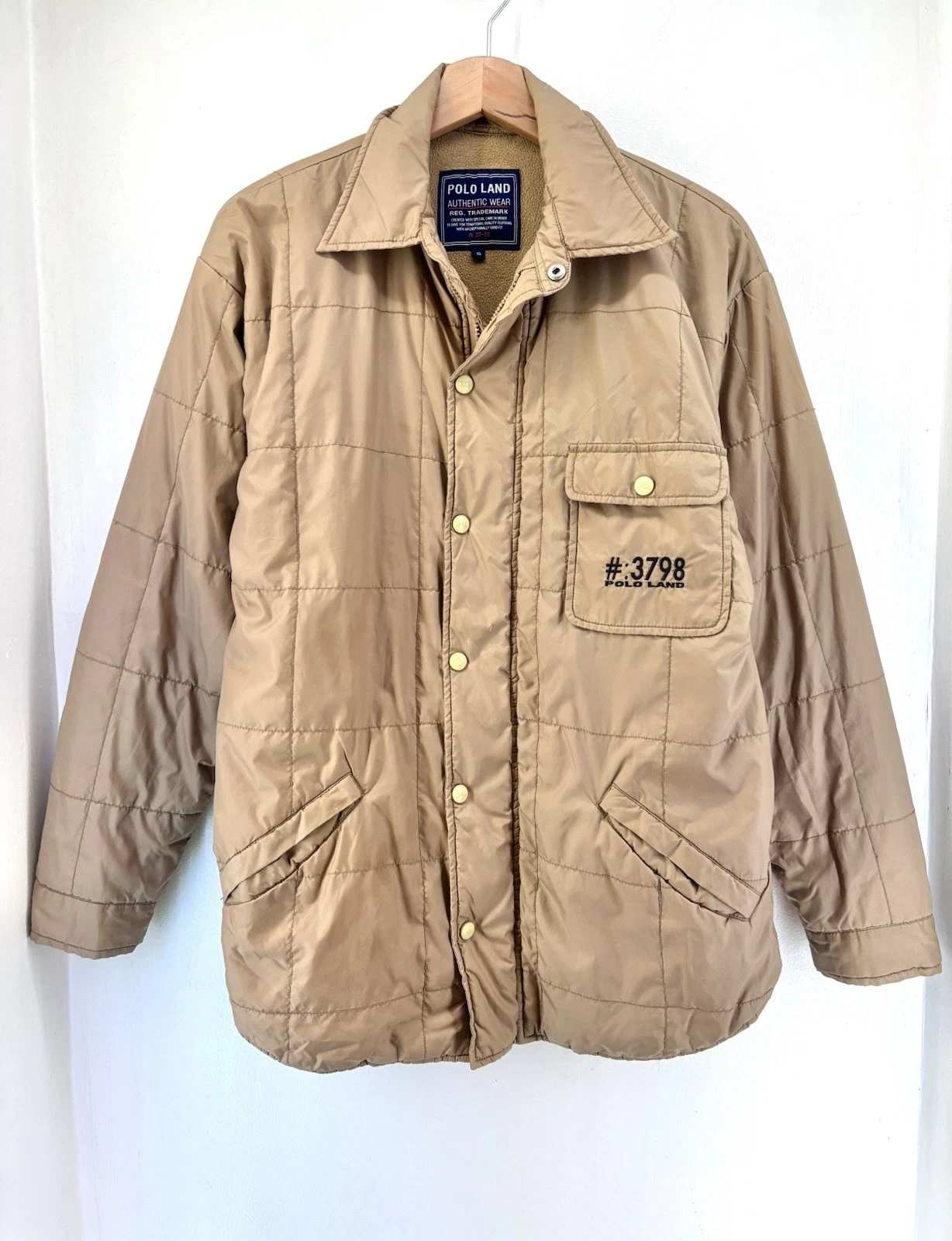 Polo Land Authentic Wear Men Vintage Jacket Fleece Brown Padded Size S R1199