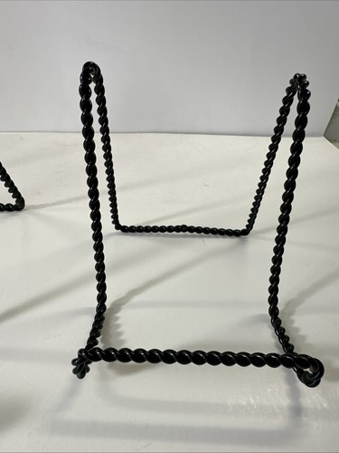 Set Of 3 Vintage Twisted Cast Iron Picture Plate Art Stand Holder Easel Antique - Picture 3 of 8