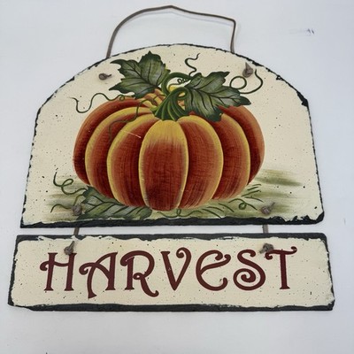 Harvest Pumpkin Slate Welcome Hanging Plaque Rustic Fall Country