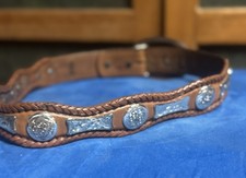 VTG Tony Lama Size 30 Brown Leather Tooled Western Concho Belt With Buckle