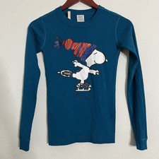 Hanna Andersson Sz 150 US 12 Peanuts Snoopy Pajama Shirt Top Snoopy Ice Skating