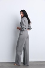 NWT Zara Interlock Wide-Leg Sweatpants With Opening Gray Sz S