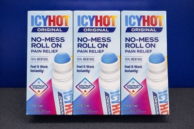 Pack of 3 ICY HOT Original No-Mess Roll-On Pain Relief - 2.5 oz (73 mL)   NEW