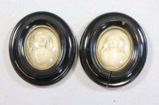 2x Meerschaum Schnitzerei Maria & Jesus gerahmt 19.Jhd (IK363)