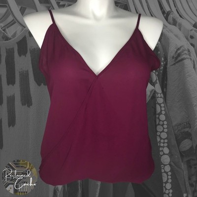 Wayf Womens Maroon Spaghetti Strap V Neck Sleeveless Hi Low Hem Shirt Top Size L