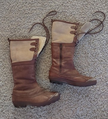 Ugg Boots Adirondack Waterproof Event Sheepskin Brown Leather Tan Suede 7.5 READ