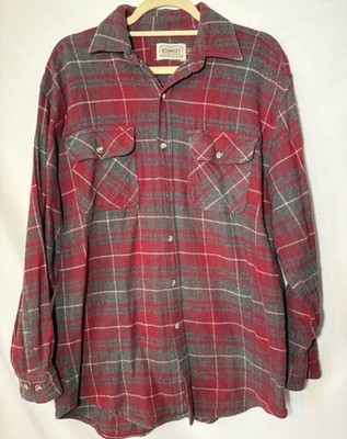 C.E. SCHMIDT WORK WEAR PLAID RED GRAY LONG SLEEVE BUTTON DOWN MENS MEDIUM COTTON