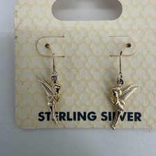 New Disney Parks Tinker Bell Sterling Silver 925 Earrings Hook Dangle Jewelry