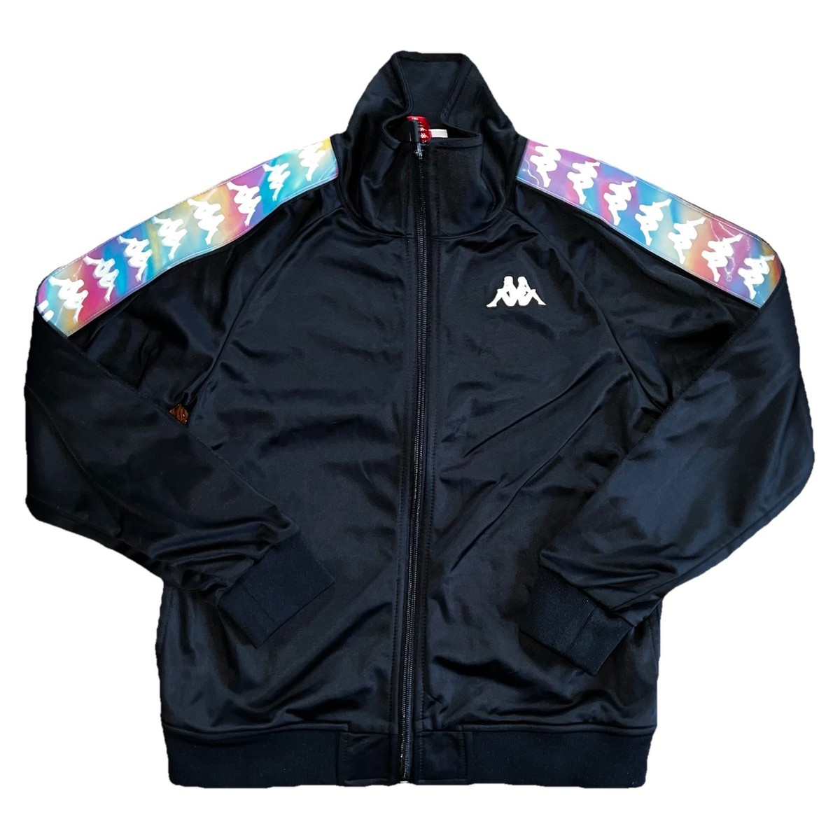 Youth Kids Kappa Tape Logo Soccer Black Holographic Track Jacket