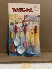 Set of Vintage Child  s Toy Miniature 6 Kitchen Utensils Plastic- Hong Kong-NOS-