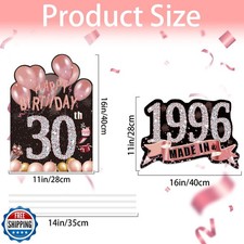 2Pcs Birthday Yard Signs 30th Birthday Decorations for Her Women Rose Gold Ha...