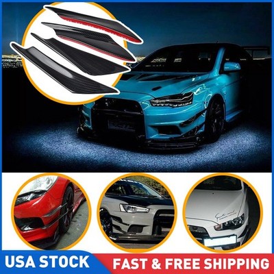 4pcs Car Bumper Fin Canard Splitter Diffuser Valence Spoiler Lip Glossy Black