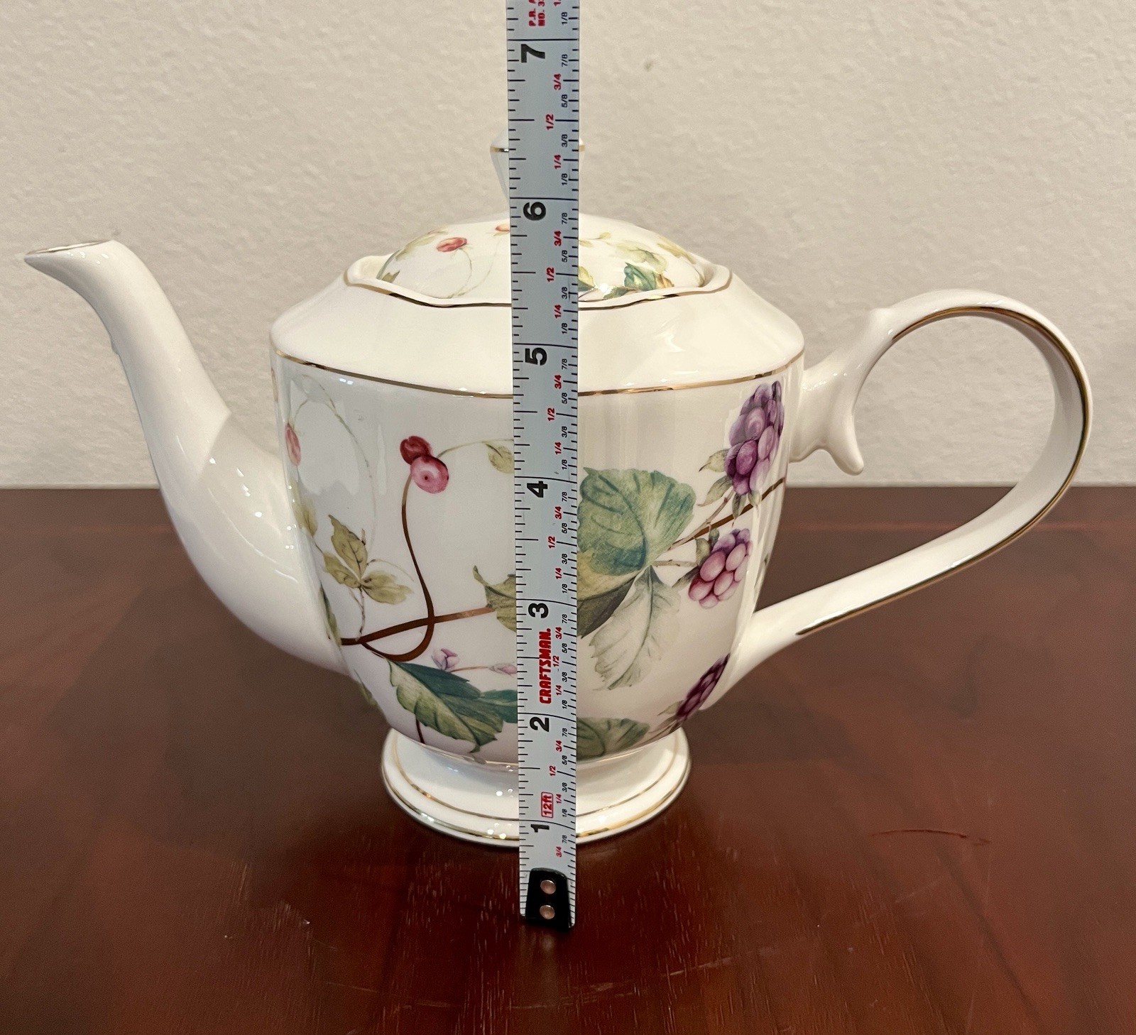 Grace Teaware Fine Porcelain Teapot With Lid Summer Berries 6.5” Tall