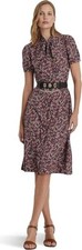 LAUREN Ralph Lauren L60440 Multi Floral Crepe Shirtdress Size 12P (No Belt)