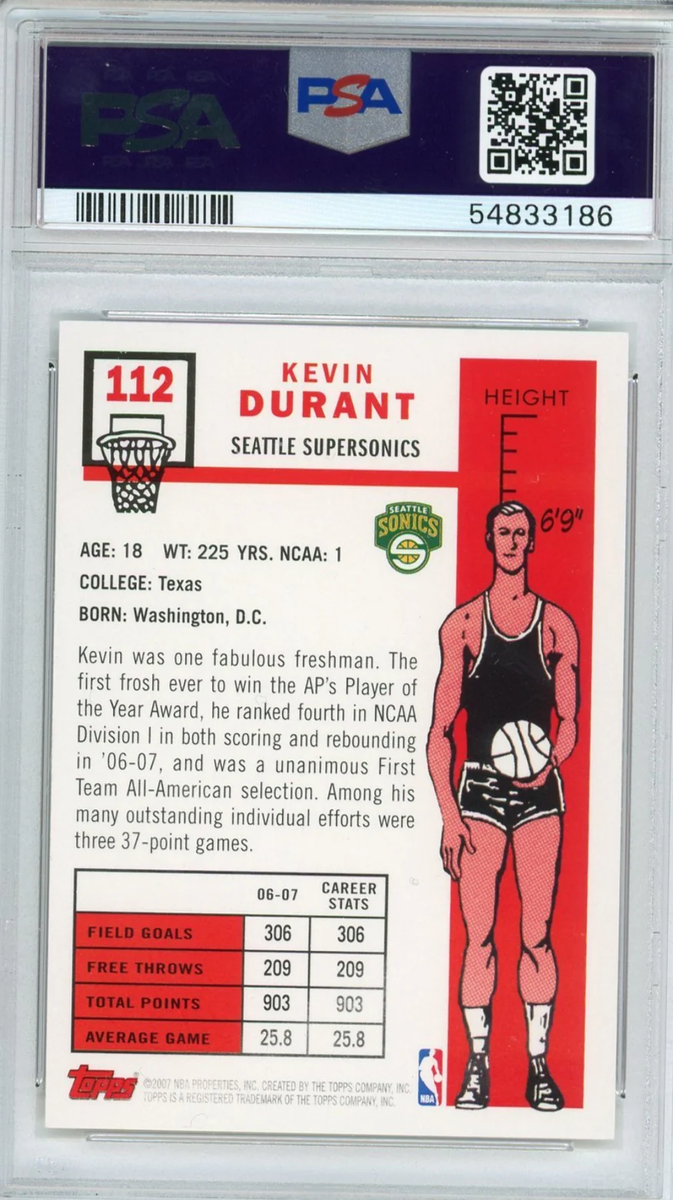 Kevin Durant 2007 Topps 1957-58 Variation PSA MINT 9 RC | eBay
