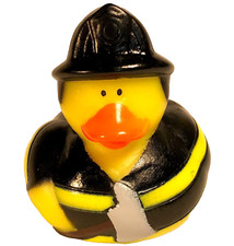 FREE SHIP - FIREFIGHTER with AXE YELLOW STRIPES CRUISING RUBBER DUCK CRUISE 2"