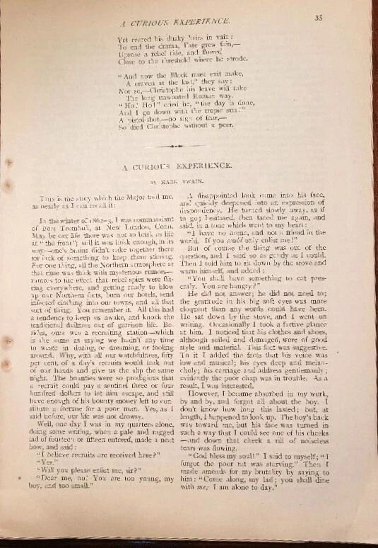 FIRST APPEARANCE! MARK TWAIN's Fascinating Short Story "A Curious Experience" - Image 2 of 4