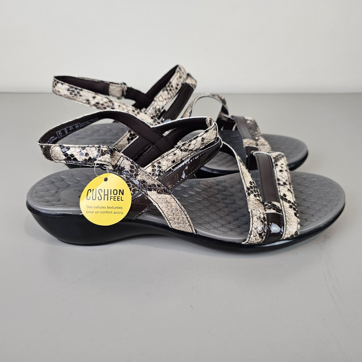 Clarks Womens Sonar Pioneer Sandal Taupe Snake Skin Print Synthetic Sandals  10 M