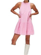 NEW Urban Outfitters Maisy High Neck Frock Pink Ruffle Dress Small Twee Mod