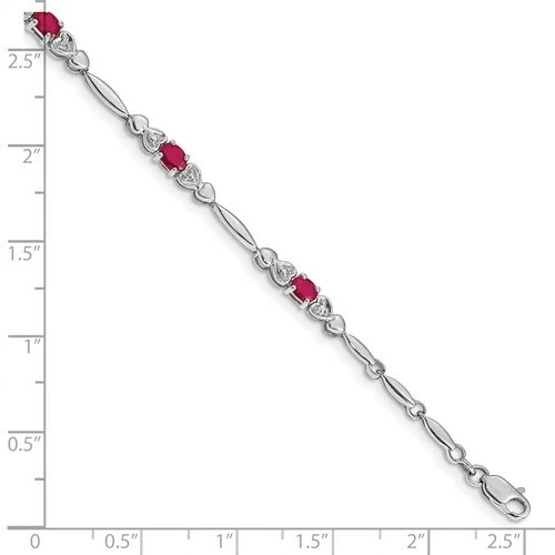 10k White Fine Gold Natural Red Ruby July Birthstone Diamond Tennis Bracelet - Image 3 of 3