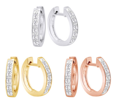 0.12 Ct Round Cut Natural Diamond Huggies Hoop Earrings For Women 10K Sold Gold