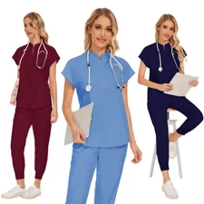 Summer Stretch Women Scrub Sets Jogger Drawstring Pants Nurse Uniform Medical