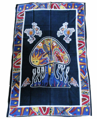 MAGIC MUSHROOM Decke Wandbehang Tagesdecke Tuch 200x140 cm psy GOA Pilze Indien
