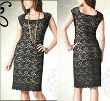 Coldwater Creek Little Black Dress Evening Party Lace Nude Lined Cocktail Sz. 8