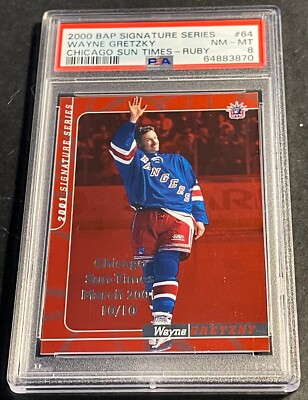 2000 WAYNE GRETZKY BAP SIGNATURE CHICAGO SUN TIMES RUBY #64 PSA 8 10/10 POP 1