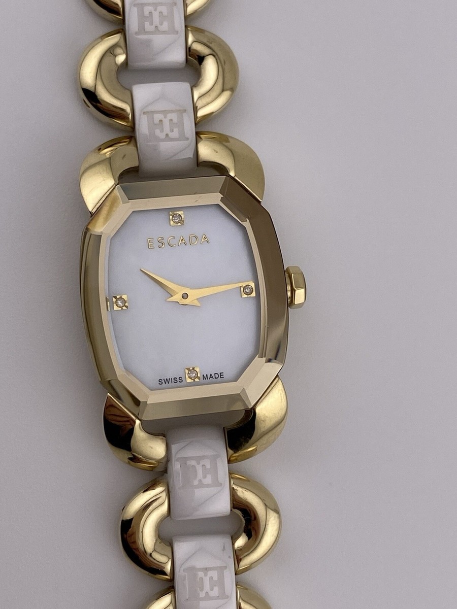 Escada Charlene Gold White Tone Diamond Mark Swiss Made 