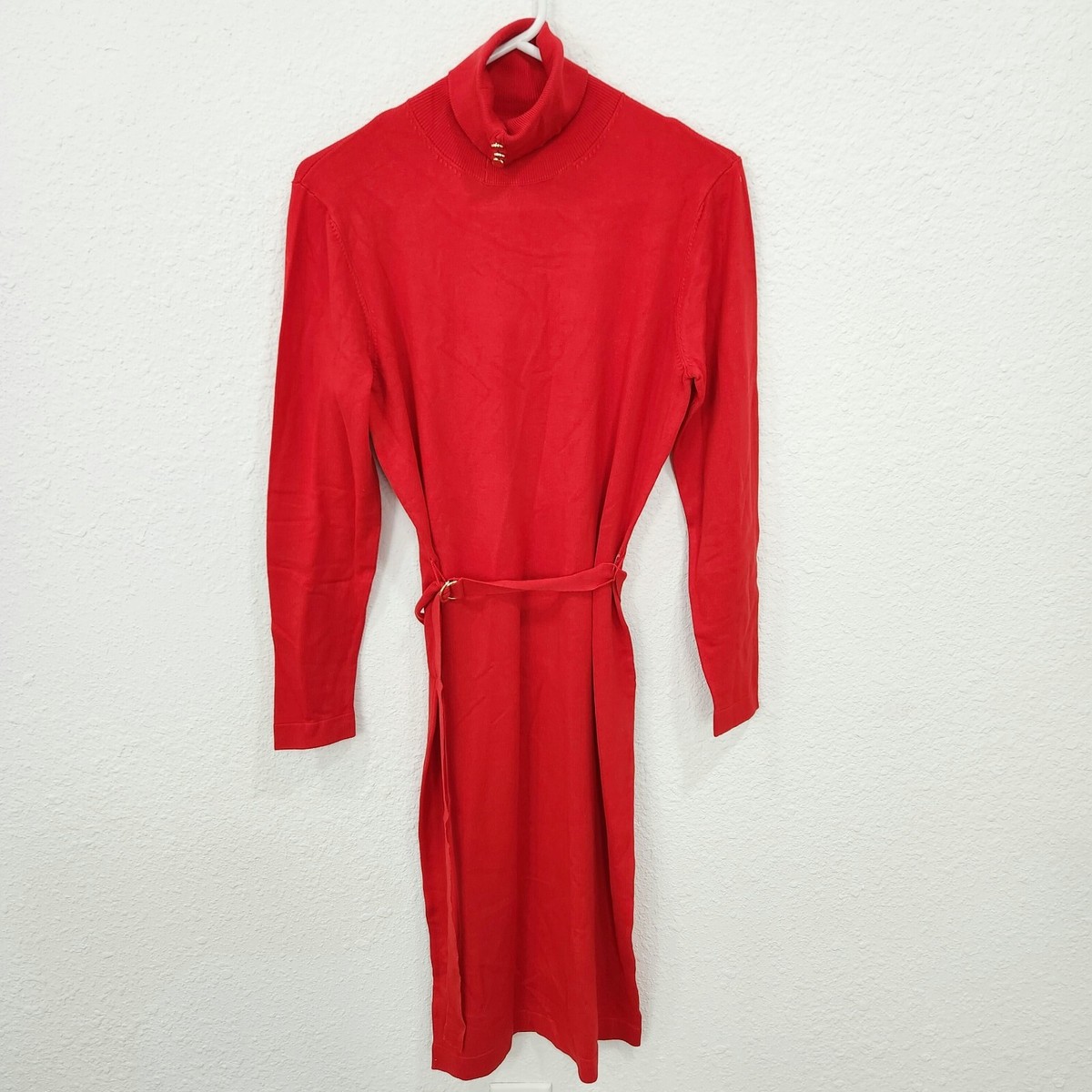 Karen Millen NWT Belted Roll Neck Knit Pencil Dress Red Large