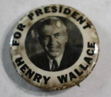 Henry Wallace 3rd Party Candidate 1944 For President Celluloid Pinback Pin RARE