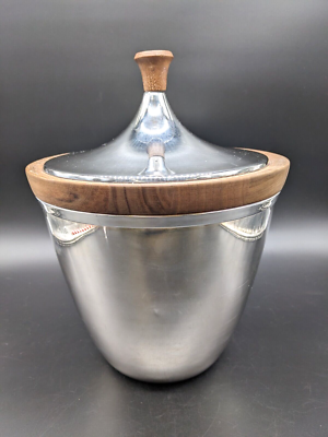 #ad #ad MCM International Silver Ice Bucket Teak Wood Lid S3025 Vintage $99.99