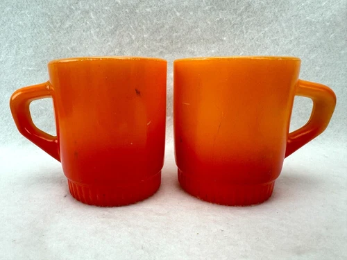 Vintage Fire King Anchor Hocking Ombre Orange Coffee Cup Stackable Mug Lot of 2