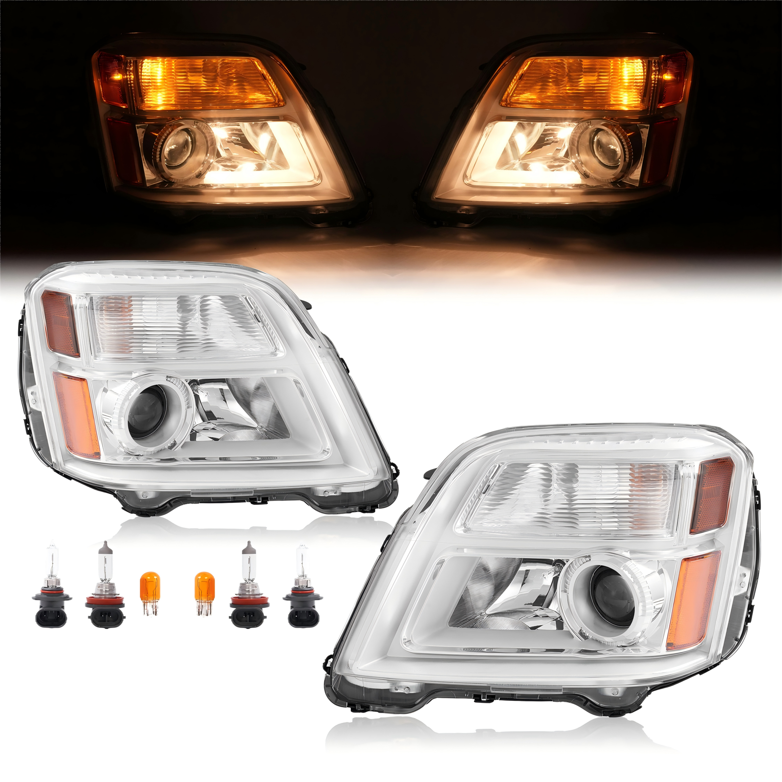 Pair For GMC Terrain SL/SLT 10-15  Projector Headlights Chrome Headlamps LH+RH