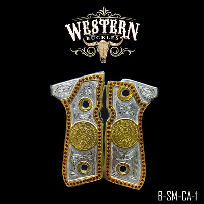 Beretta Grips Cachas 92fs Aztec Calendar Gold and Zircons with Screws