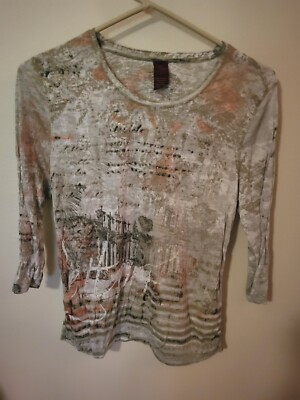 Faded Glory Youth Girls S M 8 3/4 Sleeve Semi Sheer Marled Small Few Studs 26 L