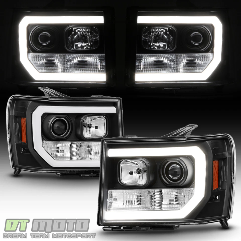 Faros proyectores de tubo LED DRL negros para GMC Sierra 1500 2500HD 3500HD 2007-2013 Foto 3 de 4