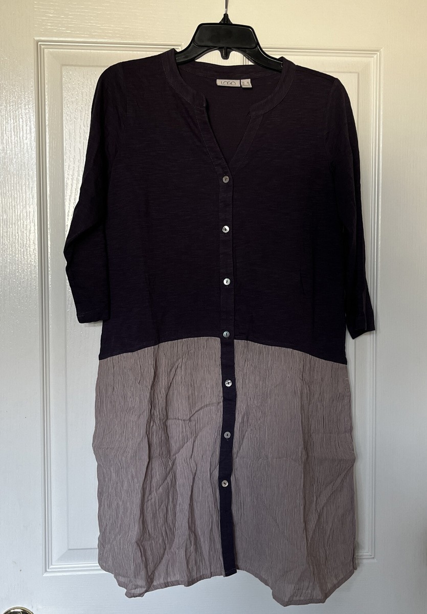 LOGO by Lori Goldstein Cotton Slub Cardigan with Woven Panel