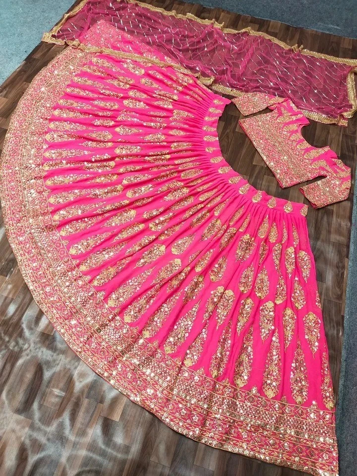 Indian Bollywood Wear Faux Georgette Lehenga Choli With Dupatta For Wedding Wear - Image 2 of 4