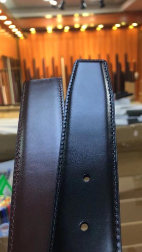 35mm Belt Adjustable Luxury Leather Belt Hammered Calfskin Smooth Black/Tan - Picture 2 of 5