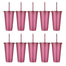 5-30Pcs Water Bottle Flash Powder Shiny Reusable Plastic Cold Cup with Lid Straw