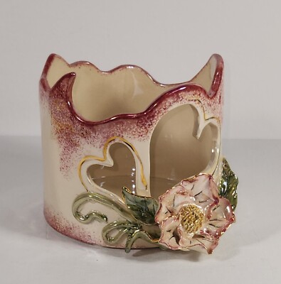 Blue Sky Clayworks Heather Goldminc Jar  Candle  Holder Red Rose Heart Flower