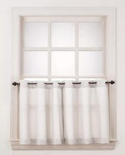 No. 918 Textured Semi-Sheer Grommet Kitchen Curtain Tier Pair, 56" x 36" White