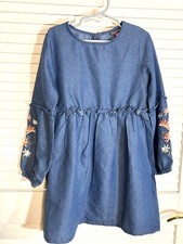 Vince Camuto Girls Dress Size 7 Blue Denim Embroidered Flowers New