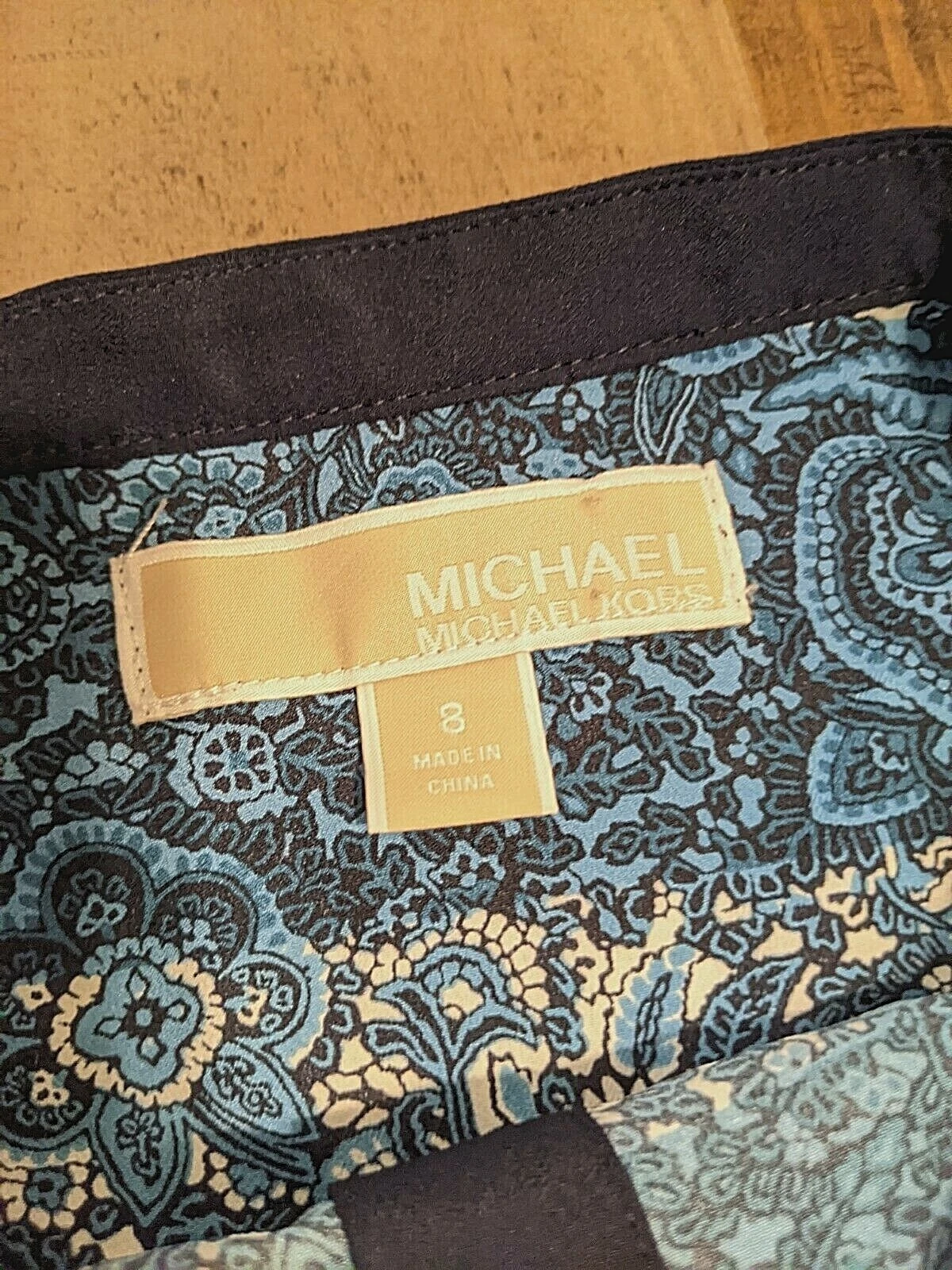 Abito MICHAEL KORS blu paisley con coulisse in vita accenti metallizzati taglia 8