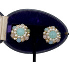 GLASS HAND-WIRED FX MOONSTONE PEARLS PASTEL VINTAG EARRINGS FLOWER-SHAPE CLUSTER