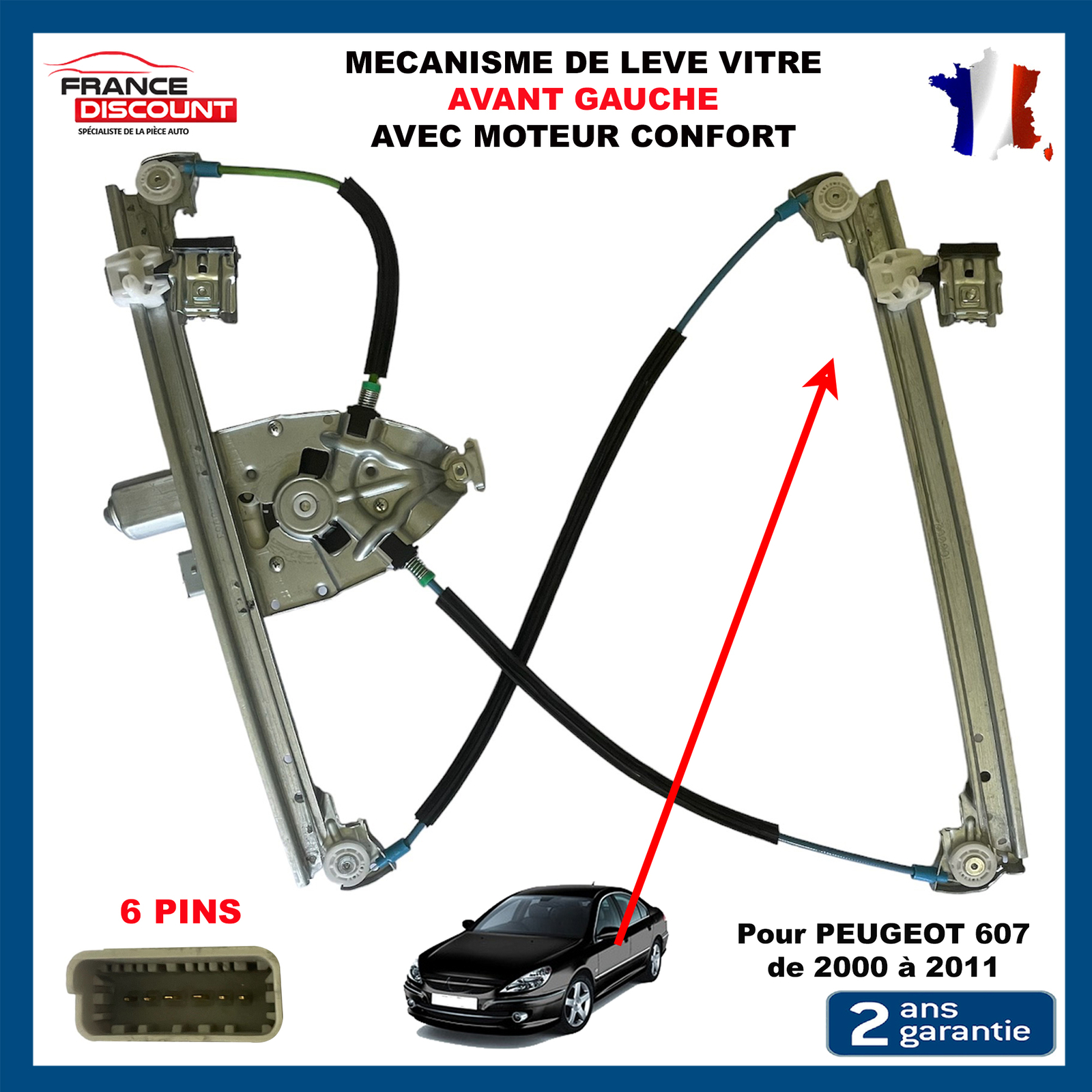 Lève-vitre avant gauche Peugeot 607 pour réparer une vitre bloquée ou en panne
